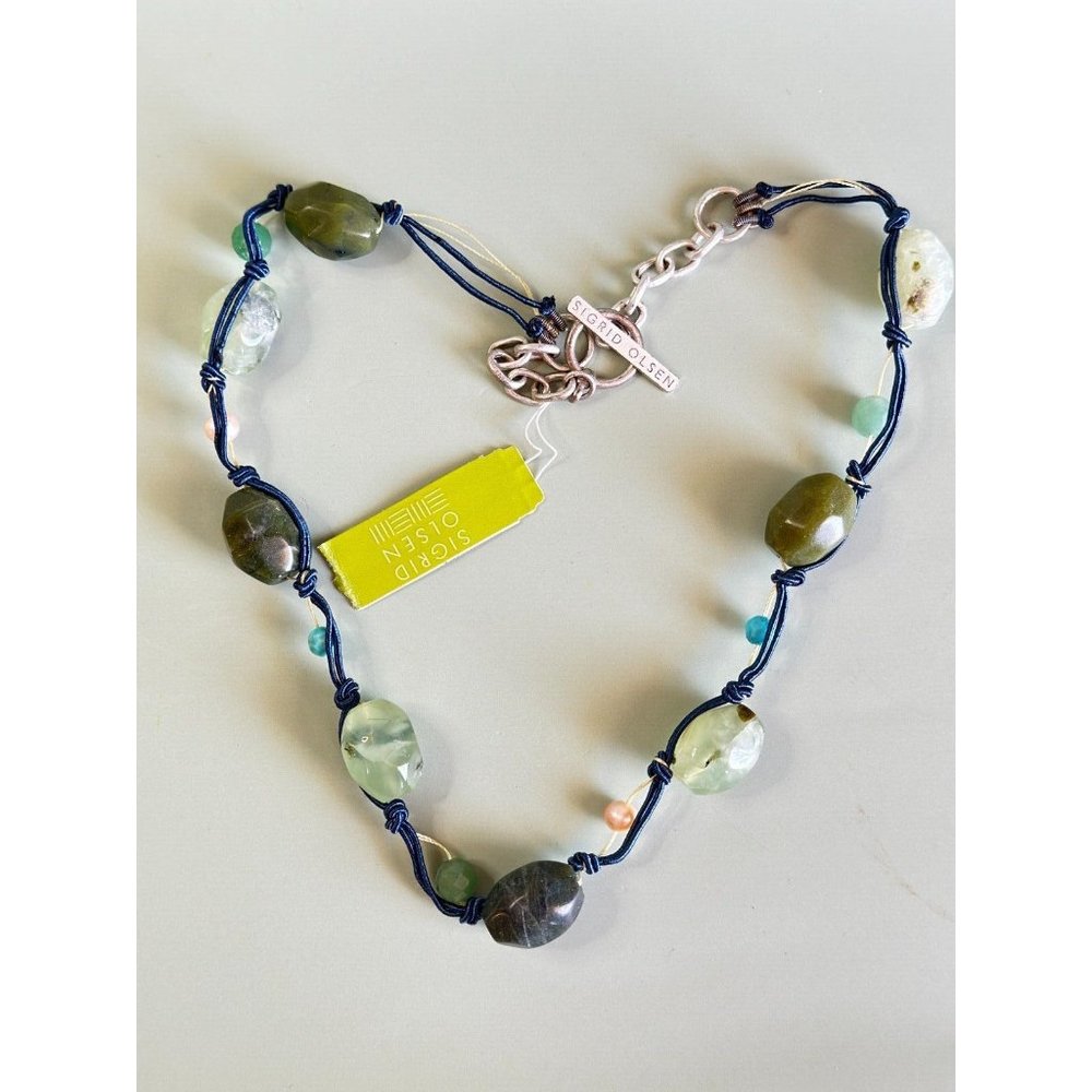 Sigrid Olsen Green Prehnite Jasper Gemstone Chunky Necklace Designer Signed NWT - Picture 2 of 10